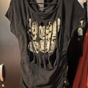 Black Graphic Cut-Out Women's Top